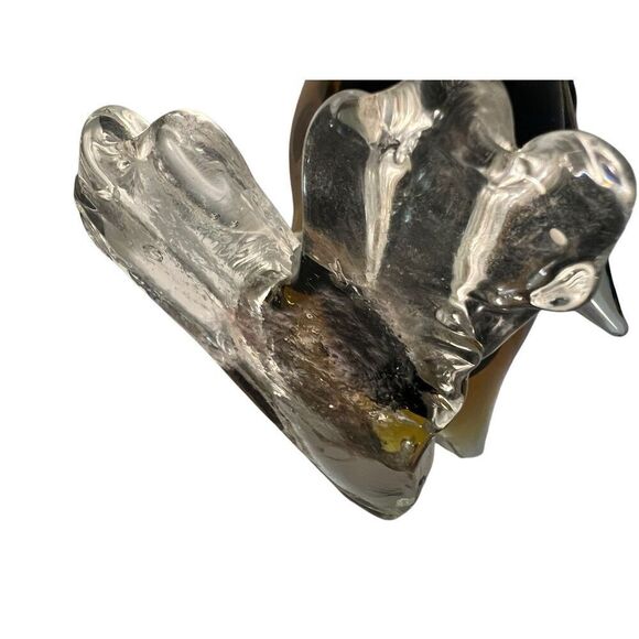 9” Handblown Murano Art Glass Vintage Green & Amber Duck Figurine - Picture 8 of 8